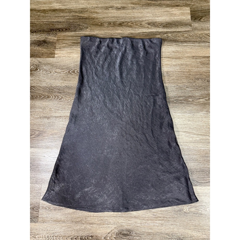 Bobeau Womens Charcoal Grey Satin Midi Skirt Elastic Waist A-Line Size L